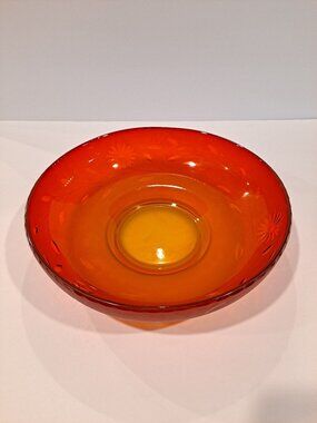 vintage mcm 11" amberina bowl with matte finish and etching base glows